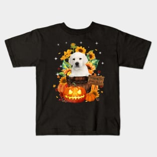 White Labrador Halloween Pumpkin Fall Bucket Kids T-Shirt